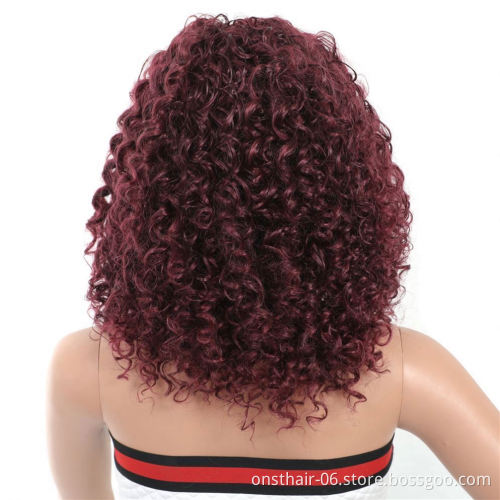 MYZYR own brand synthetic wig cheap heat-resistant synthetic wig brown Fuchsia golden kinky curly synthetic wigbrown